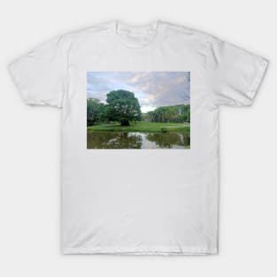 Green landscape cloudy sky, Nature landscape photograph T-Shirt